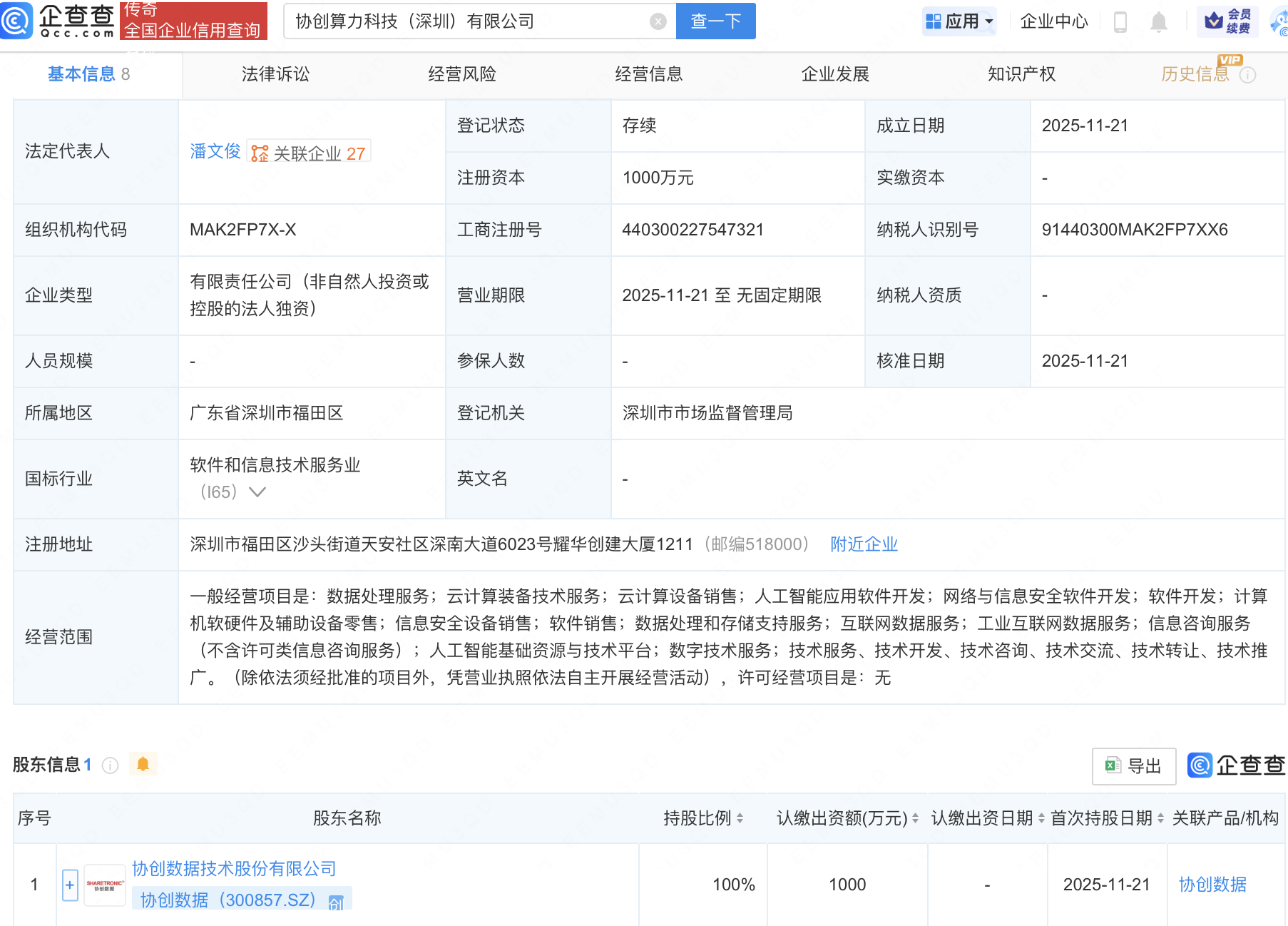 協(xié)創(chuàng)數(shù)據(jù)新設(shè)算力科技公司，布局AI與深圳網(wǎng)絡(luò)安全軟件開發(fā)新賽道
